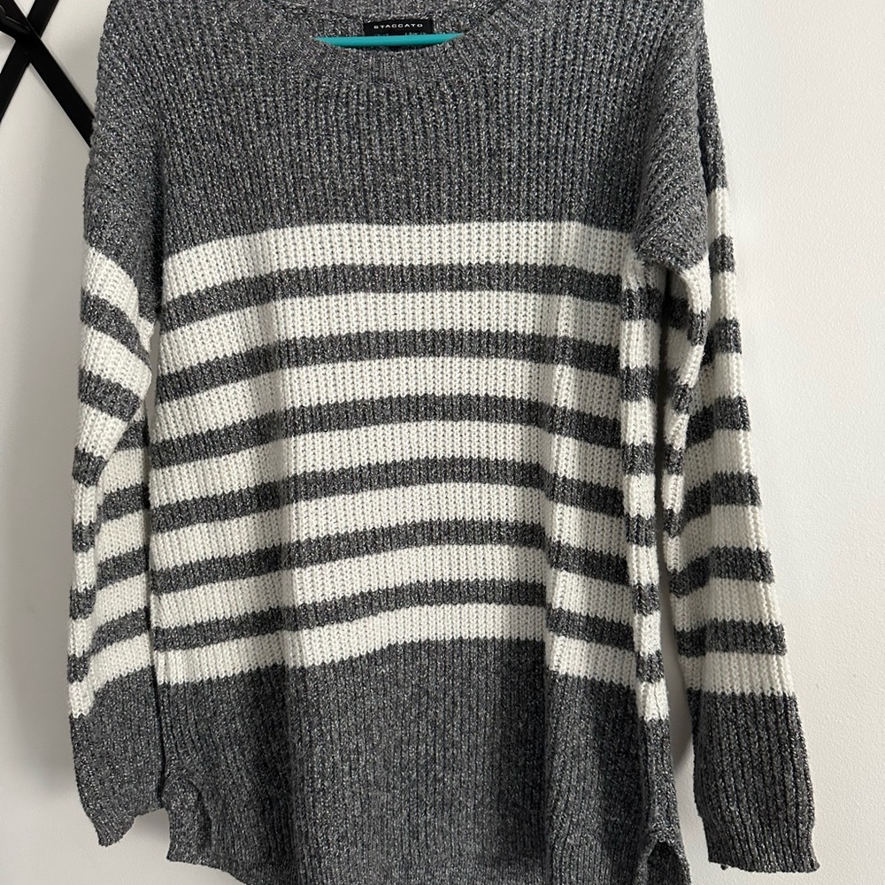 Staccato Charcoal and Cream Striped Sweater